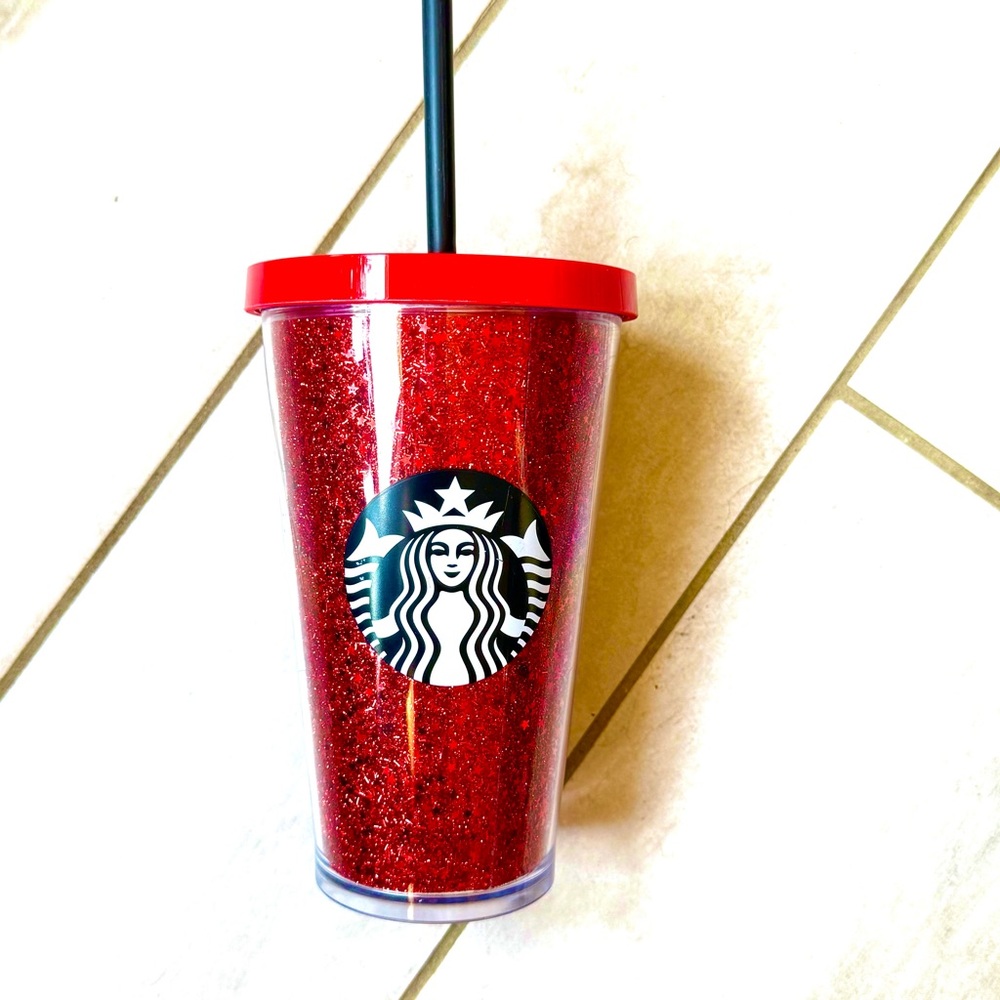 NWT Starbucks red glitter stars holiday 16 oz tumbler bling sparkle